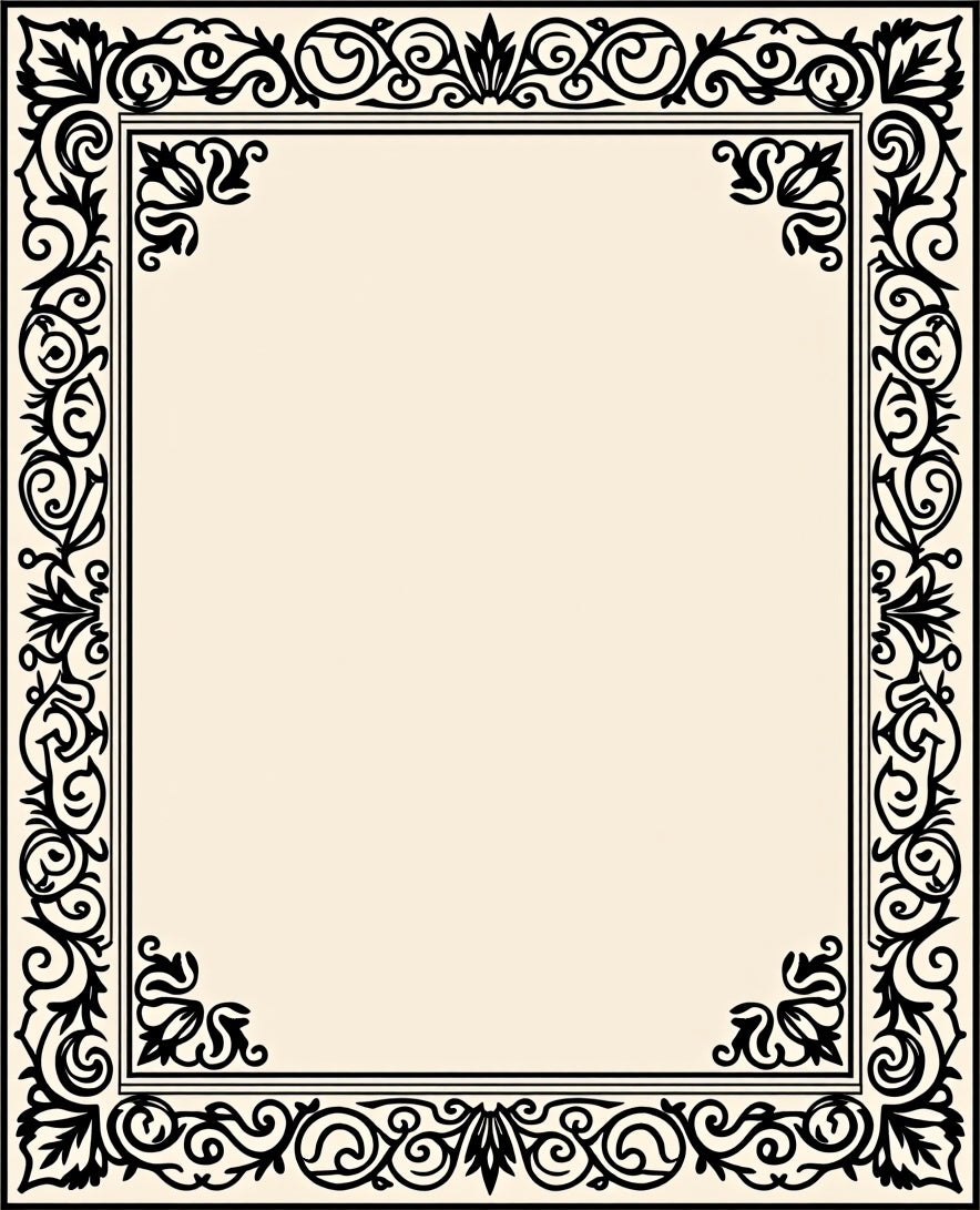 Black Ivory Scrollwork Frame Rug