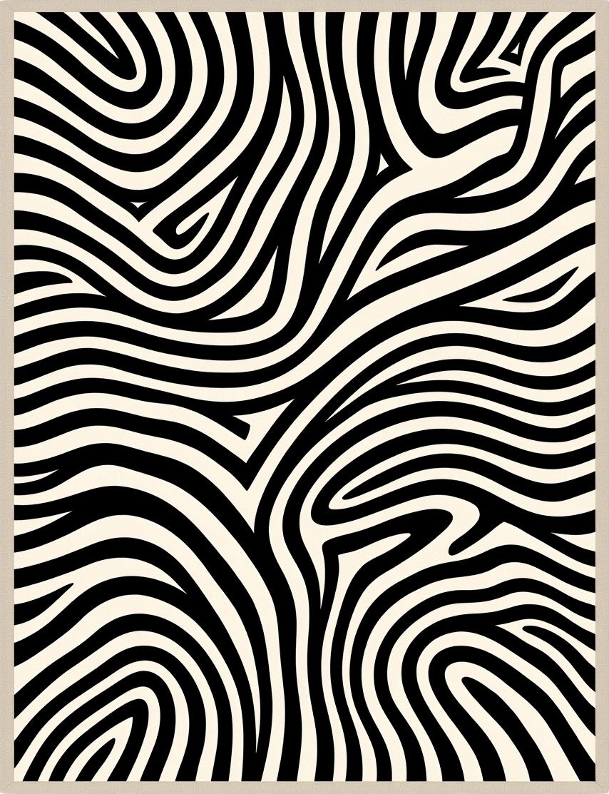 Cream Zebra Print Abstract Curves Rug