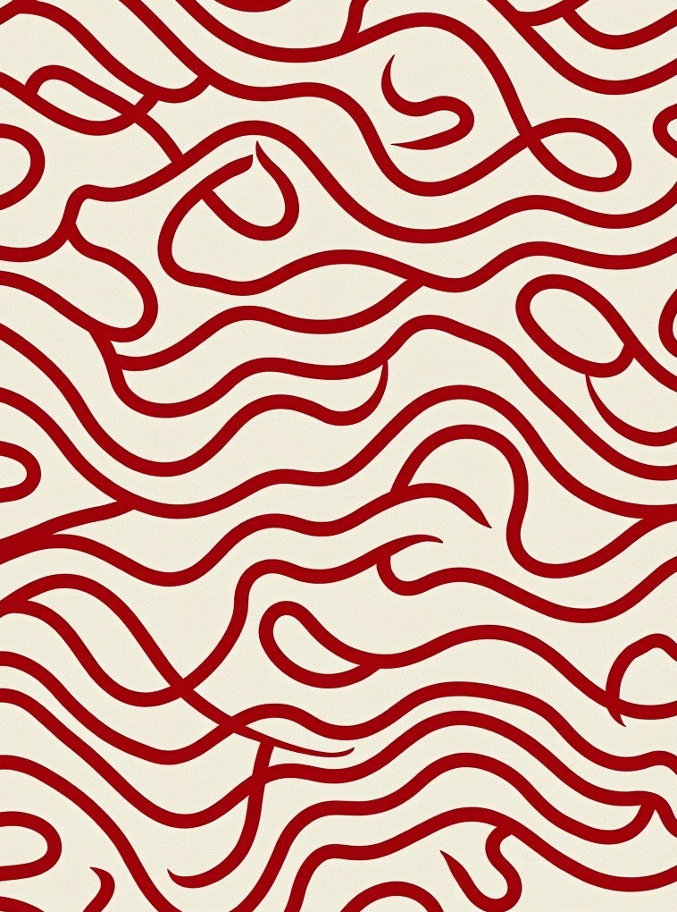 Crimson Red Wavy Line Abstract Rug