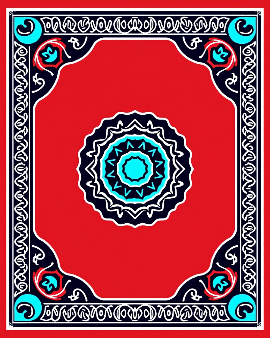 Crimson Medallion Ornamental Border Rug