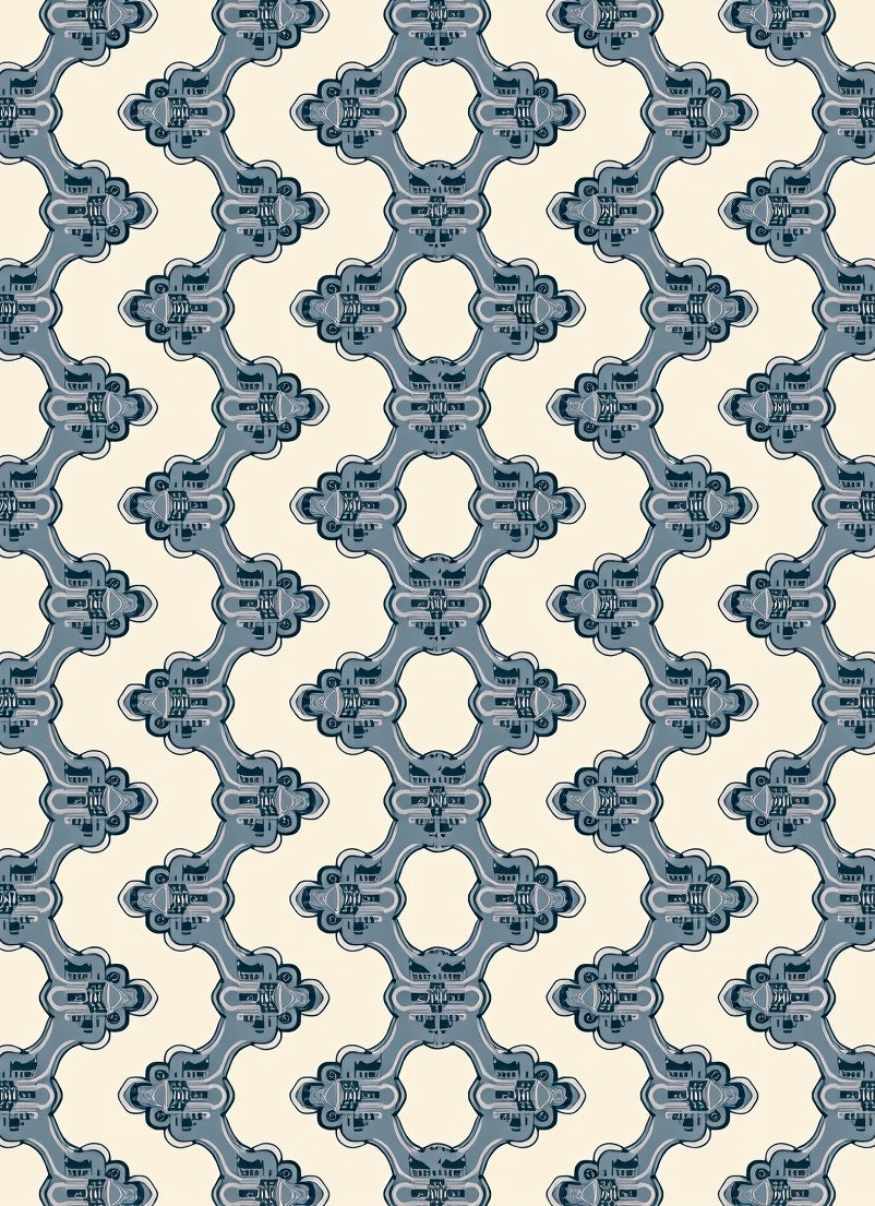 Ornate Blue Chain Link Rug