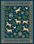 Golden Dogs Evergreen Branch Navy Rug