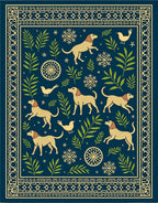 Golden Dogs Evergreen Branch Navy Rug