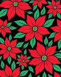 Crimson Poinsettia Garden Black Rug