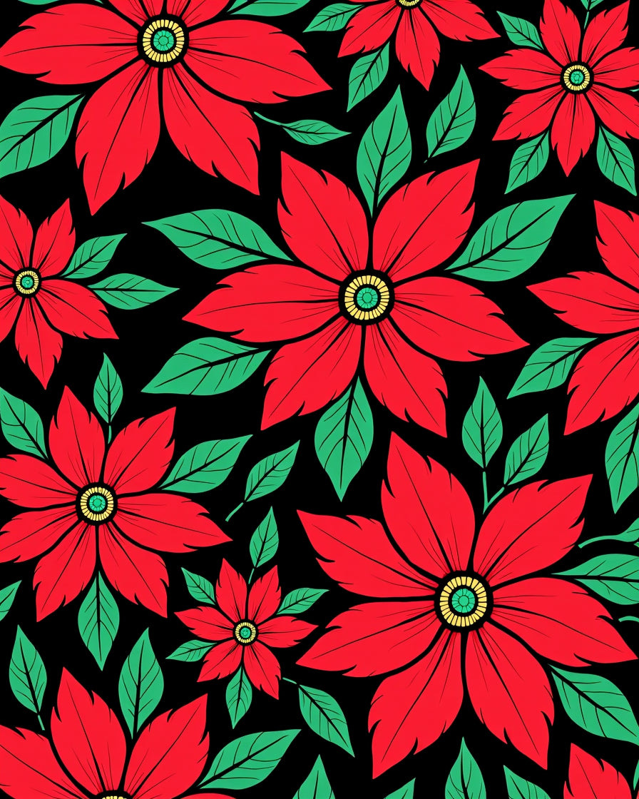 Crimson Poinsettia Garden Black Rug