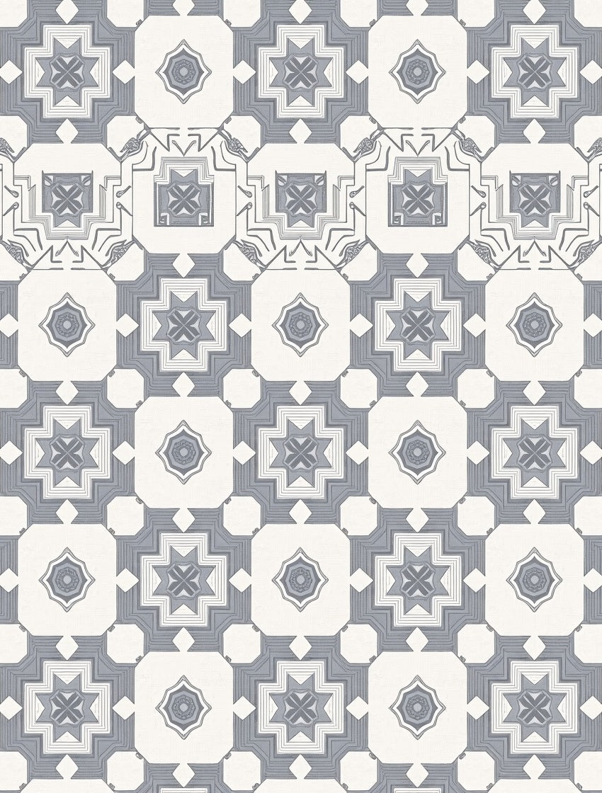 Gray Geometric Medallion Square Rug