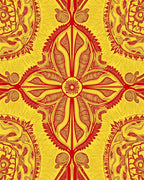 Radiant Sunburst Medallion Yellow Red Rug