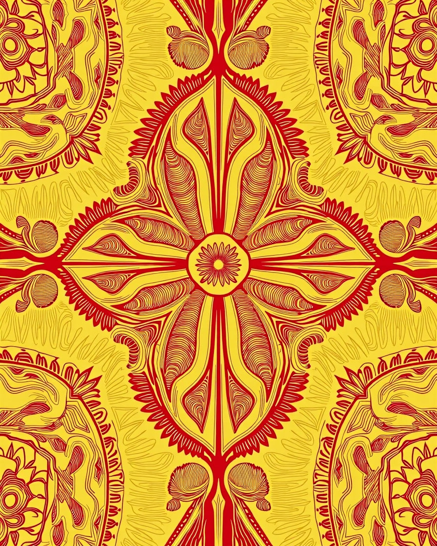Radiant Sunburst Medallion Yellow Red Rug