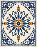 Royal Blue Orange Sunburst Medallion Rug