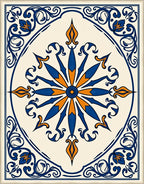 Royal Blue Orange Sunburst Medallion Rug
