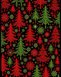 Festive Red Green Pine Trees Snowflakes Rug