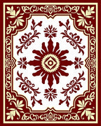 Crimson Ivory Floral Medallion Square Rug