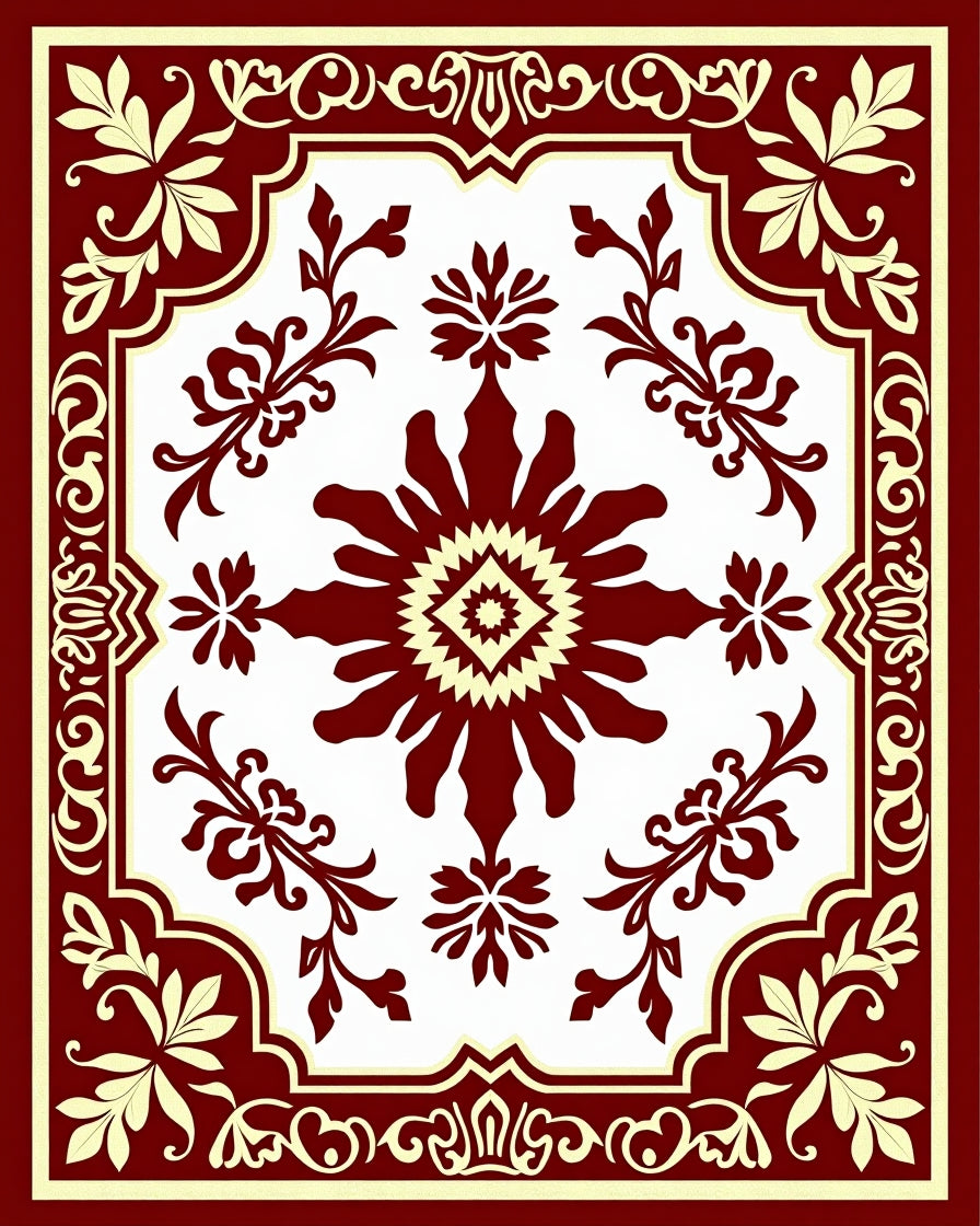 Crimson Ivory Floral Medallion Square Rug