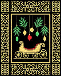 Golden Sleigh Evergreen Ornament Border Rug