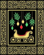 Golden Sleigh Evergreen Ornament Border Rug