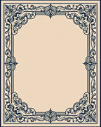 Dark Blue Ornamental Filigree Border Rug