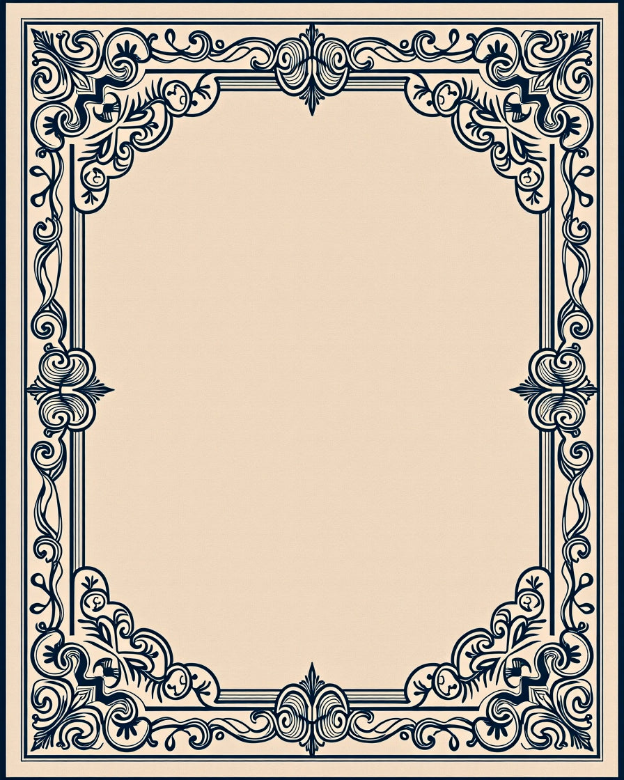 Dark Blue Ornamental Filigree Border Rug