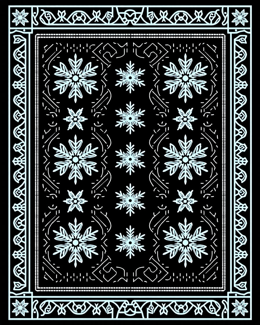 Sky Blue Snowflake Mandala Border Rug