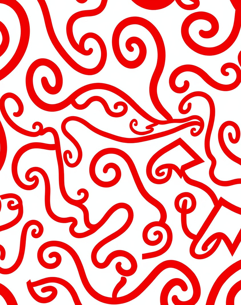 Crimson Swirls Curving Abstract Lines Rug
