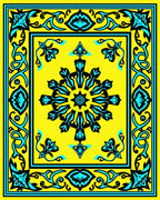 Bold Yellow Black Turquoise Floral Medallion Rug