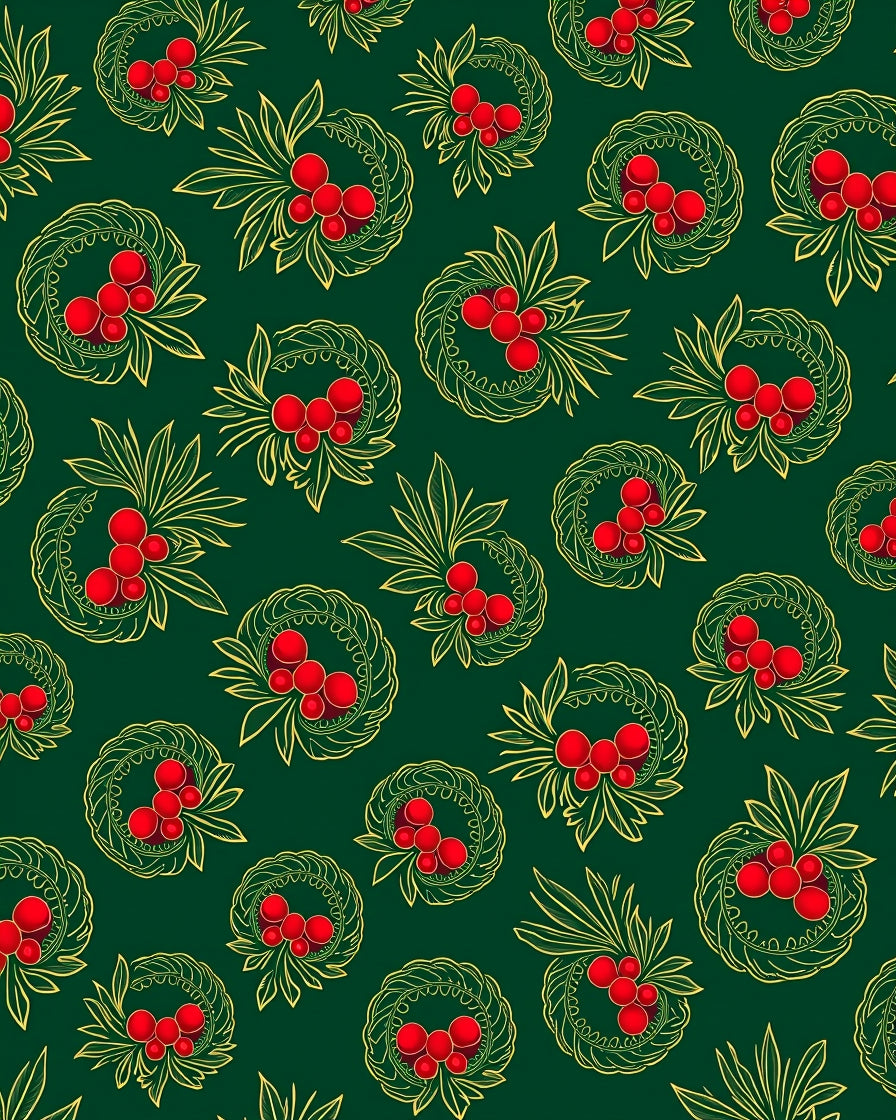 Emerald Green Red Berry Wreath Rug