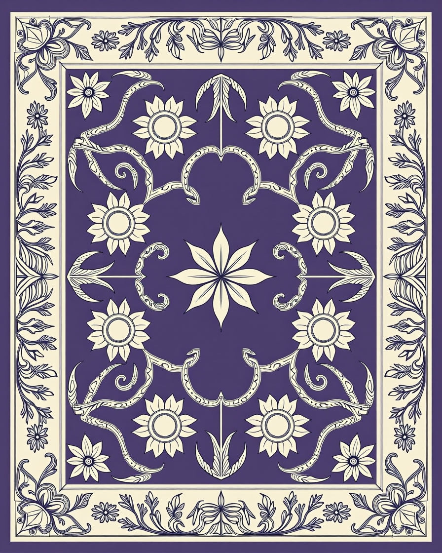 Ornate Indigo Floral Arrangement Rug