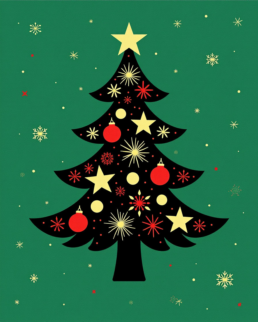 Festive Red Starburst Christmas Tree Rug