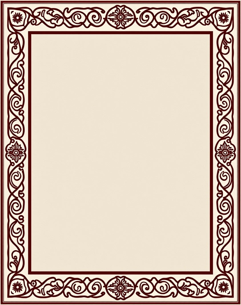 Deep Burgundy Floral Scroll Border Rug