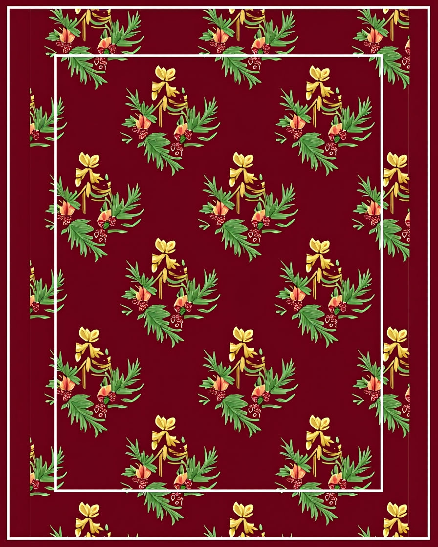 Crimson Golden Bow Floral Bouquet Rug