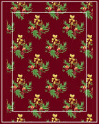 Crimson Golden Bow Floral Bouquet Rug