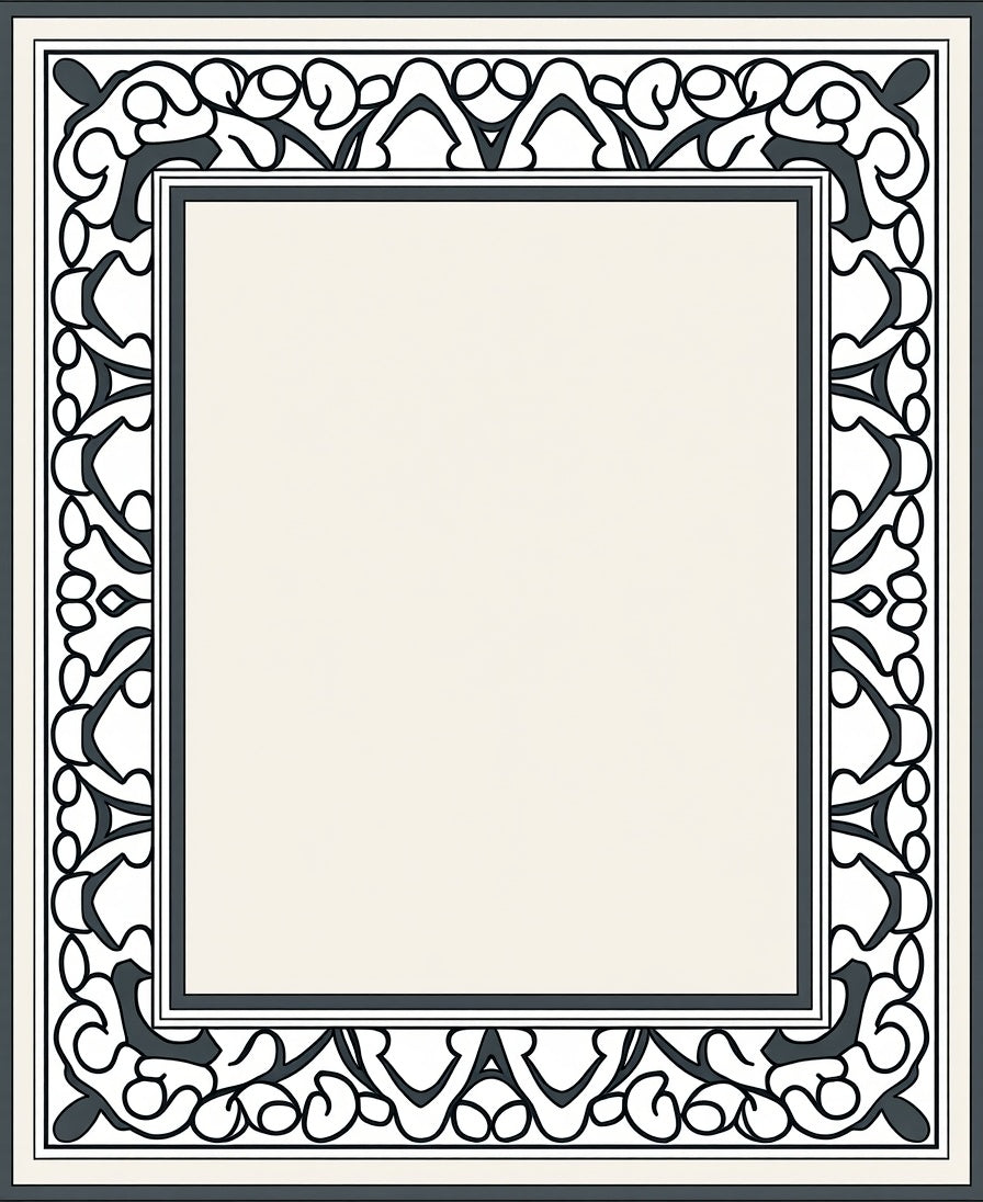 Ornate Ivory Black Floral Border Rug