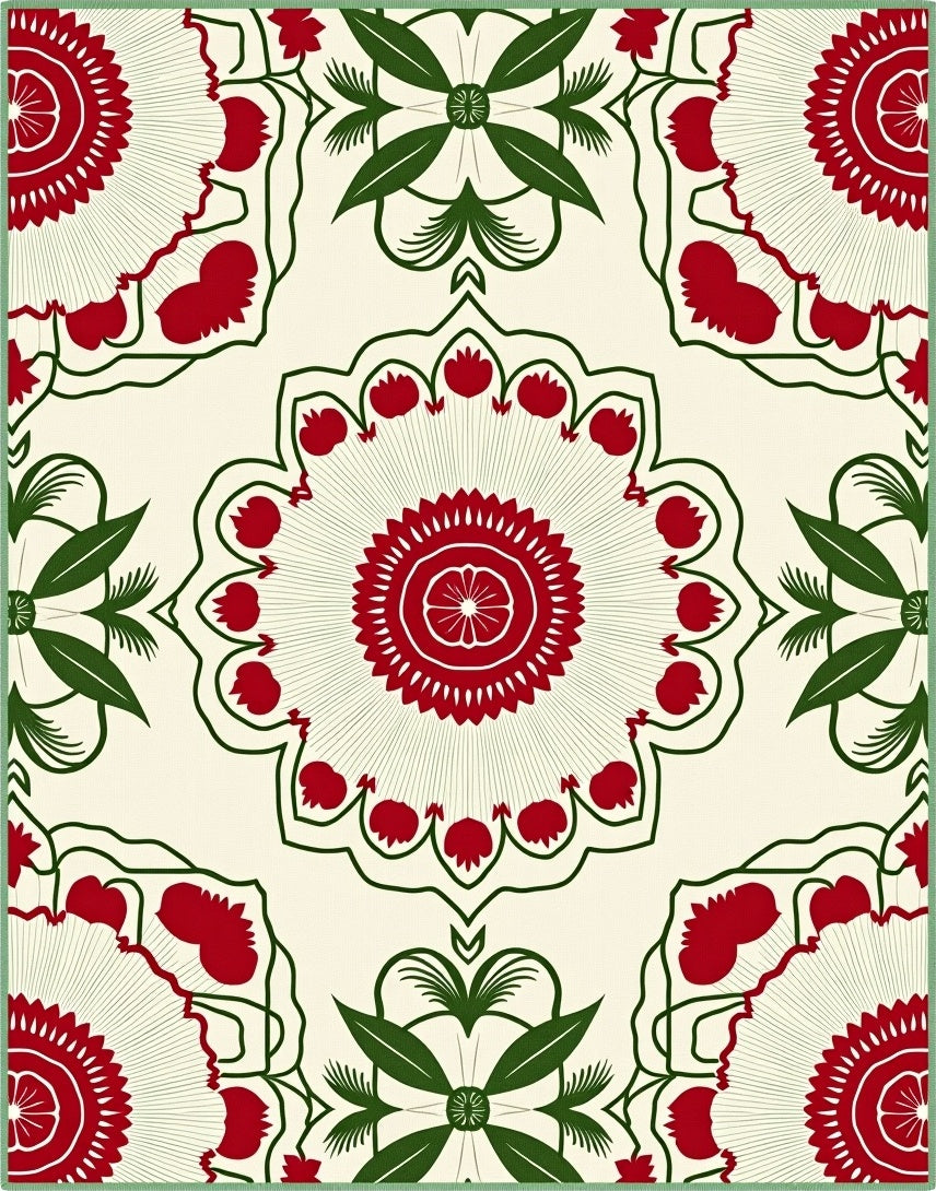Crimson and Green Floral Medallions Rug