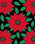 Bold Red Poinsettia Floral Black Rug