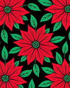 Bold Red Poinsettia Floral Black Rug