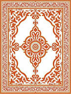 Ornate Crimson and Gold Scrollwork Area Rug