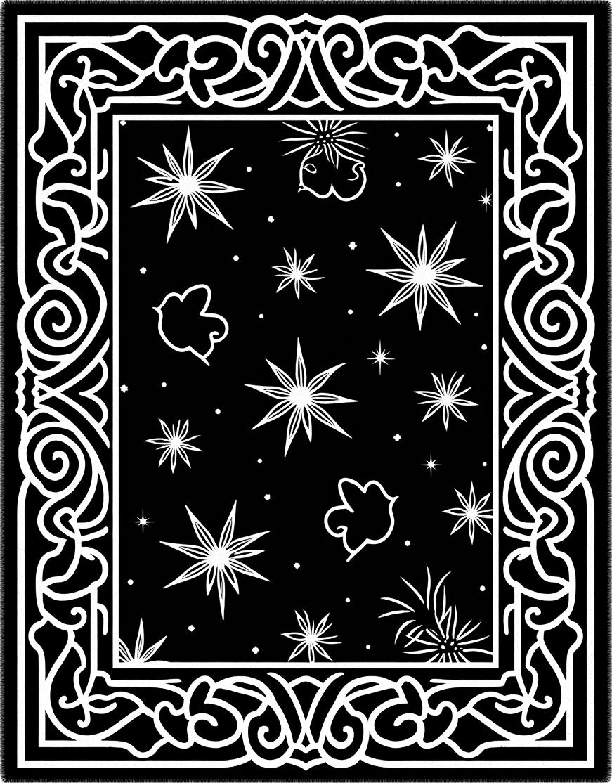 Black White Starry Night Border Rug