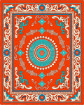 Orange Turquoise Floral Medallion Rug