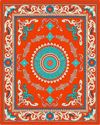 Orange Turquoise Floral Medallion Rug