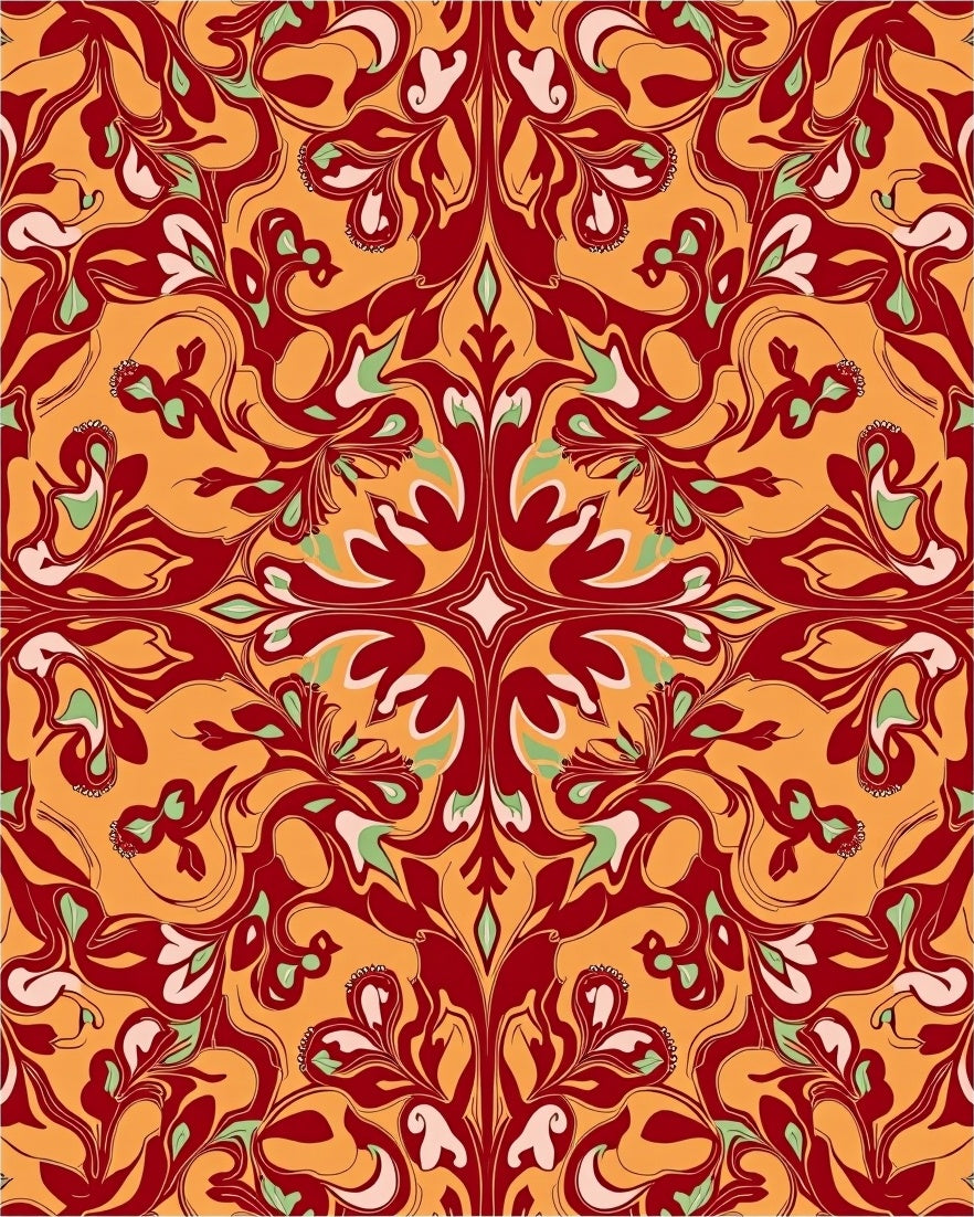 Crimson Gold Floral Swirl Rug