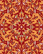 Crimson Gold Floral Swirl Rug