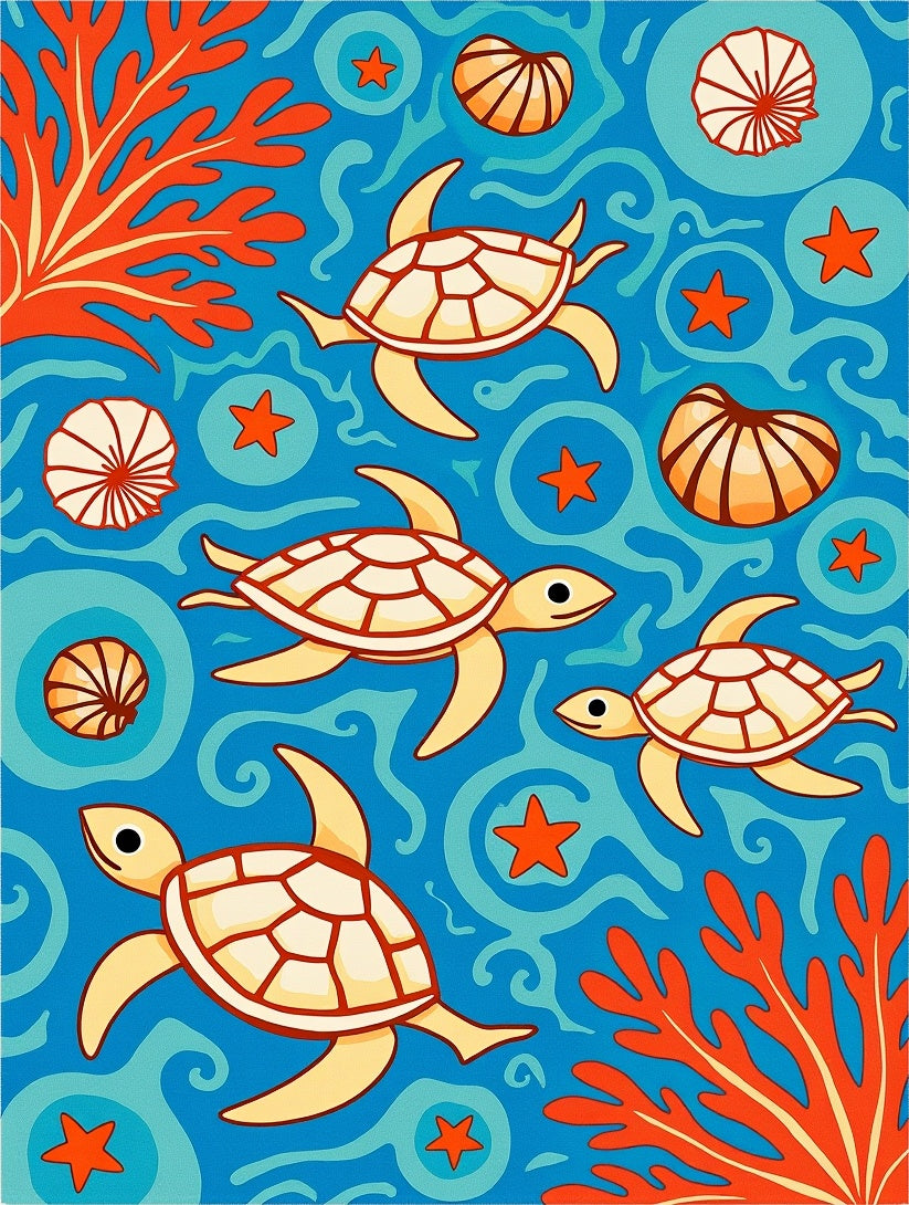 Underwater Sea Turtle Coral Scene Rug