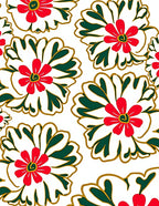 Red White Green Floral Outline Rug