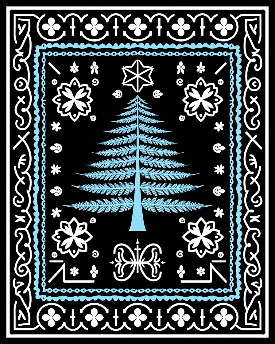 Winter Forest Blue Fern Tree Rug