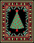Festive Red Green Christmas Tree Border Rug