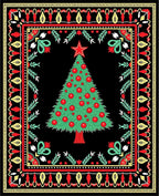Festive Red Green Christmas Tree Border Rug