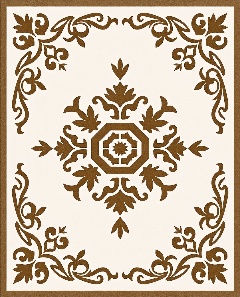 Brown Damask Floral Vintage Rug