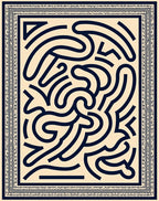 Navy Abstract Swirl Cream Rug
