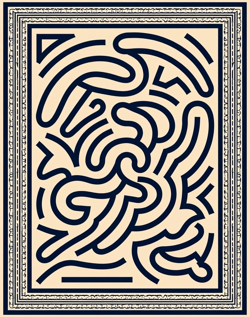 Navy Abstract Swirl Cream Rug