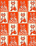 Orange White Retro Cat Grid Rug