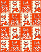 Orange White Retro Cat Grid Rug